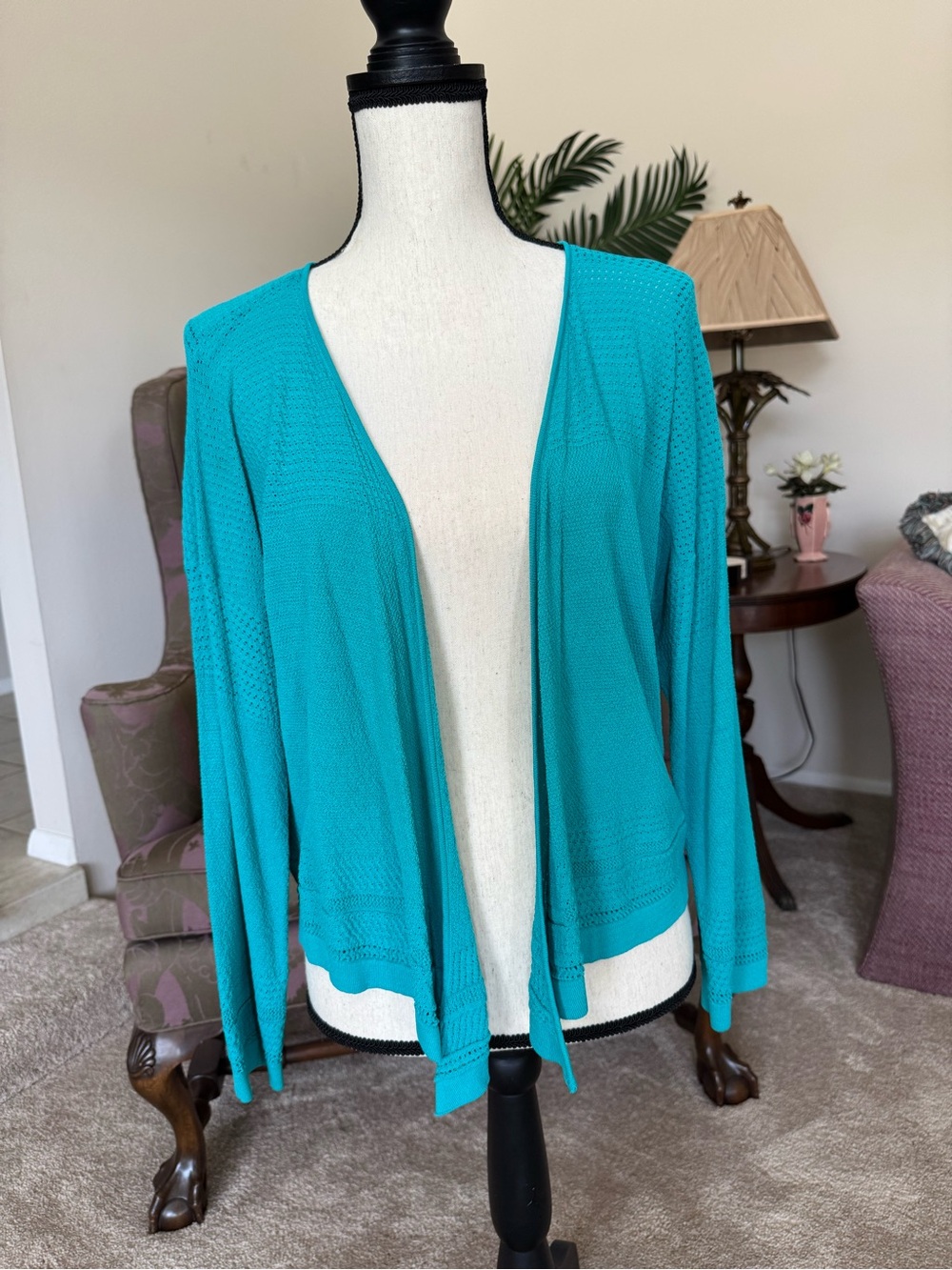 Catherine Malandrino Teal Open-Front Lightweight Cardigan